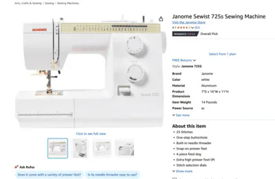 Janome Sewist 725S Sewing Machine buy at Amazon