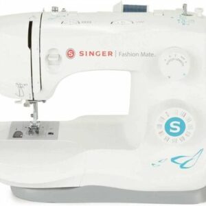 Singer Fashion Mate 3342 white mechanical sewing machine with stitch selector and clear bobbin case.