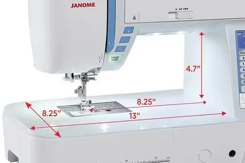 Janome Skyline S5 dimensions: 8.25'' x 4.7''