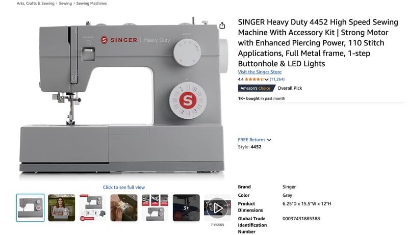 Singer 4452 Heavy Duty Sewing Machine amazon