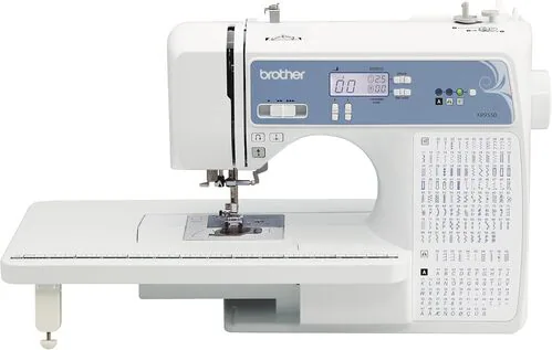Brother XR9550 computerized sewing and quilting machine with LCD screen and extension table.