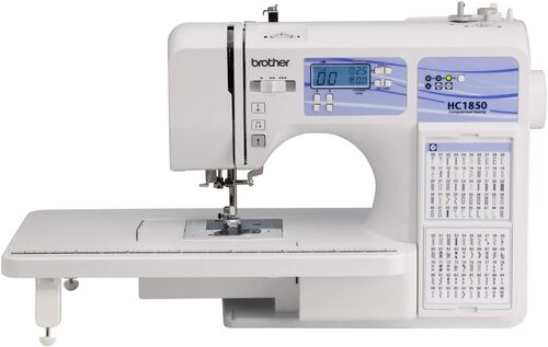 Brother HC1850 computerized sewing and quilting machine with LCD screen, stitch chart and extension table