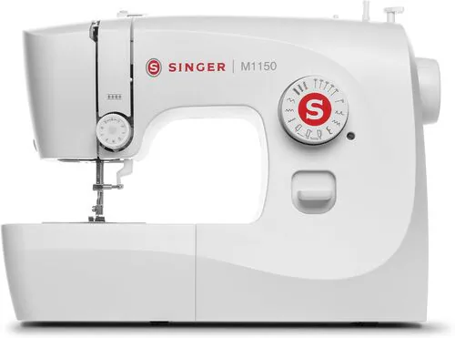 Singer M1150 portable sewing machine, side profile showing stitch selector dial.