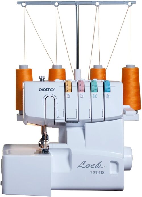 Brother 1034D serger overlock machine with four threads and color-coded dials