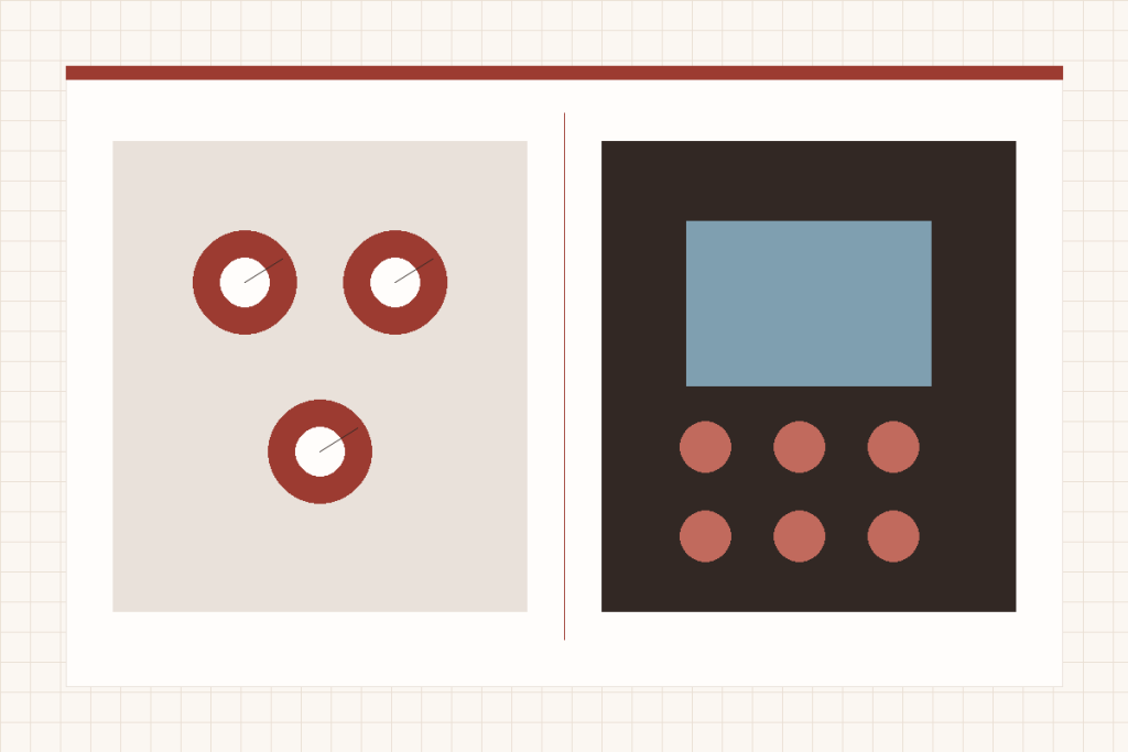 Original editorial illustration for Mechanical vs Computerized Sewing Machines