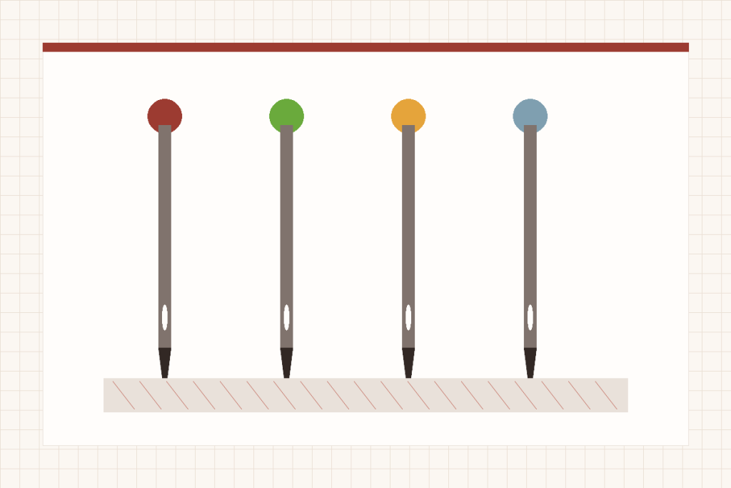 Original editorial illustration for Sewing Machine Needle Sizes and Types Explained