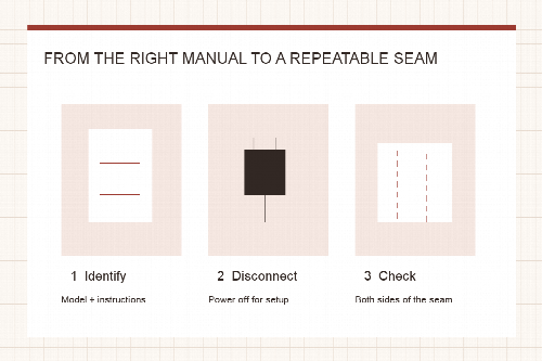 Diagram of model identification, disconnected setup and a checked sample seam