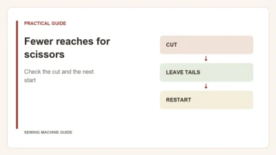 Editorial diagram: Fewer reaches for scissors. cut, leave tails, restart.