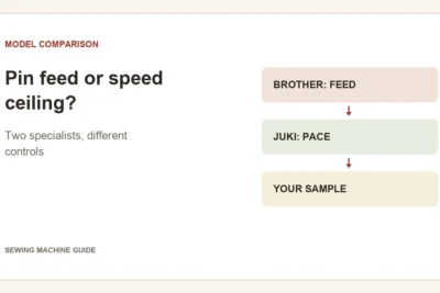 Editorial diagram: Pin feed or speed ceiling?. brother: feed, juki: pace, your sample.