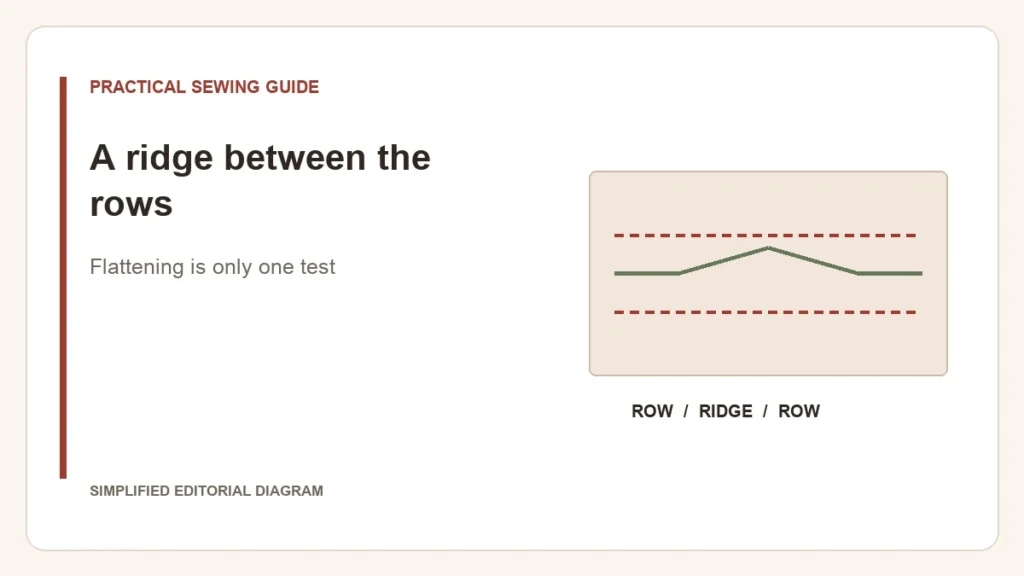 Simplified editorial diagram: A ridge between the rows. Flattening is only one test.