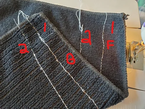 An owner’s labelled stitch samples made while changing tension settings.