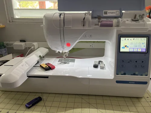 An owner’s PE900 embroidery setup.