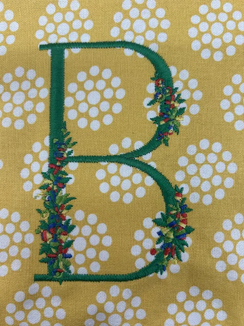 A letter embroidery sample shared by a PE900 owner.