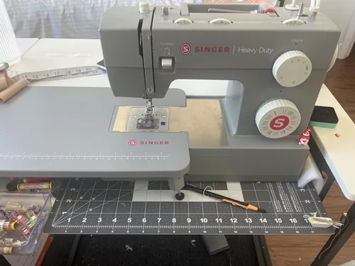 A customer’s Singer 6380 worktable setup with an extension table supporting the sewing area.