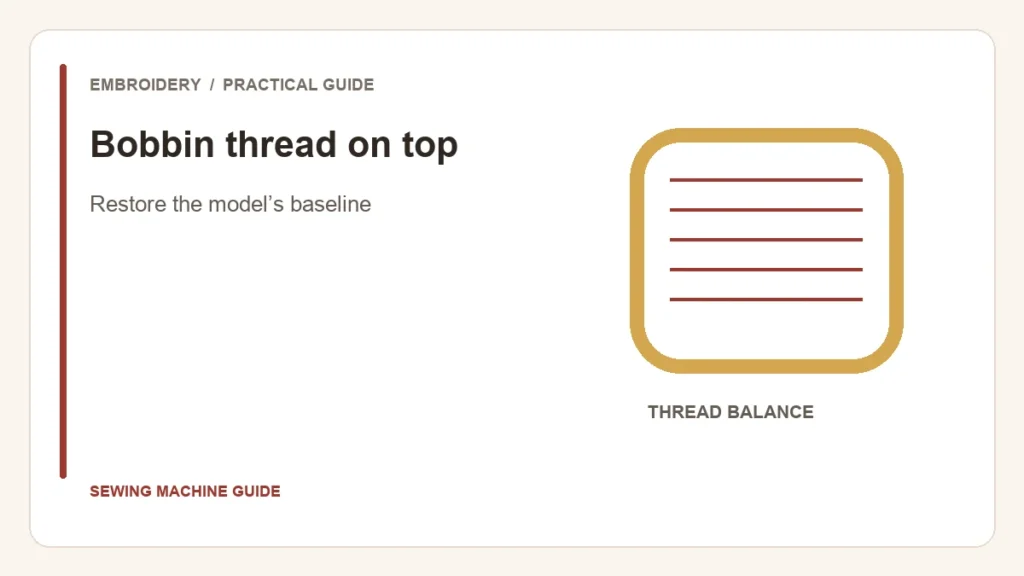 Editorial illustration: Bobbin thread on top. Restore the model’s baseline.