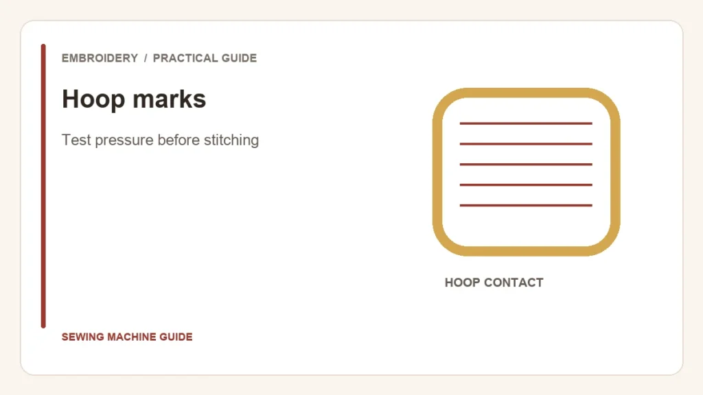 Editorial illustration: Hoop marks. Test pressure before stitching.