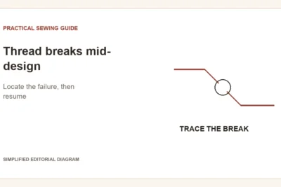 Simplified editorial diagram: Thread breaks mid-design. Locate the failure, then resume.