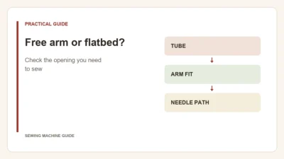 Editorial diagram: Free arm or flatbed?. tube, arm fit, needle path.