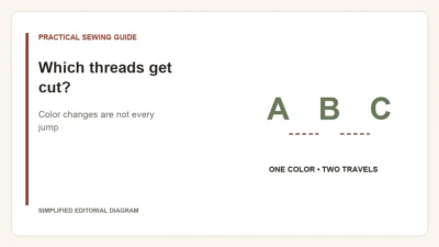 Simplified editorial diagram: Which threads get cut?. Color changes are not every jump.