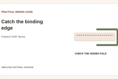 Simplified editorial diagram: Catch the binding edge. Inspect both faces.