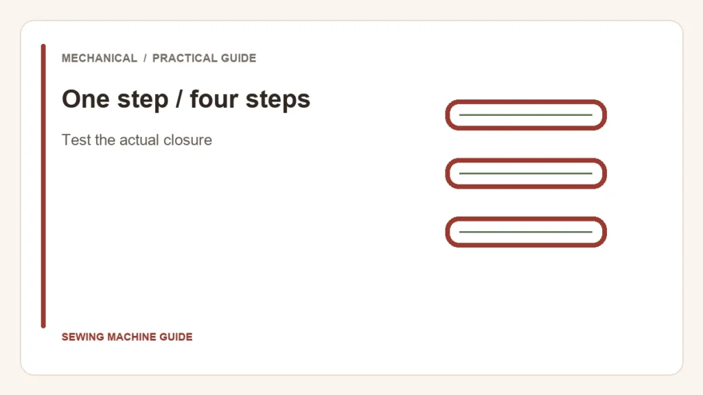 Editorial illustration: One step / four steps. Test the actual closure.
