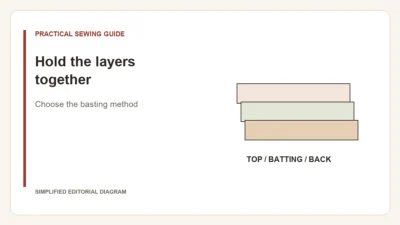 Simplified editorial diagram: Hold the layers together. Choose the basting method.