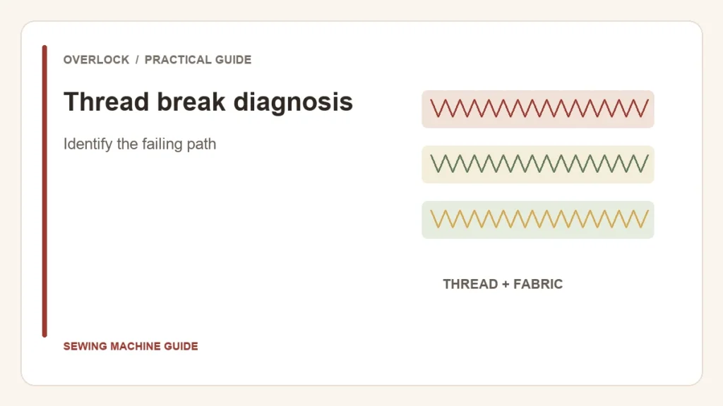 Editorial illustration: Thread break diagnosis. Identify the failing path.