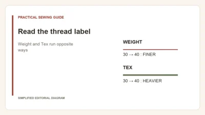 Simplified editorial diagram: Read the thread label. Weight and Tex run opposite ways.
