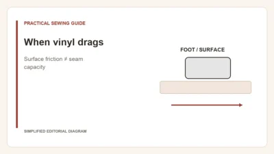 Simplified editorial diagram: When vinyl drags. Surface friction ≠ seam capacity.