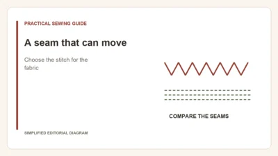 Simplified editorial diagram: A seam that can move. Choose the stitch for the fabric.