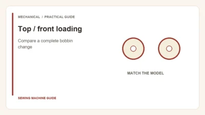 Editorial illustration: Top / front loading. Compare a complete bobbin change.
