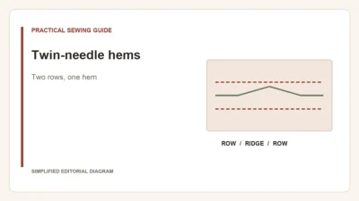 Simplified editorial diagram: Twin-needle hems. Two rows, one hem.